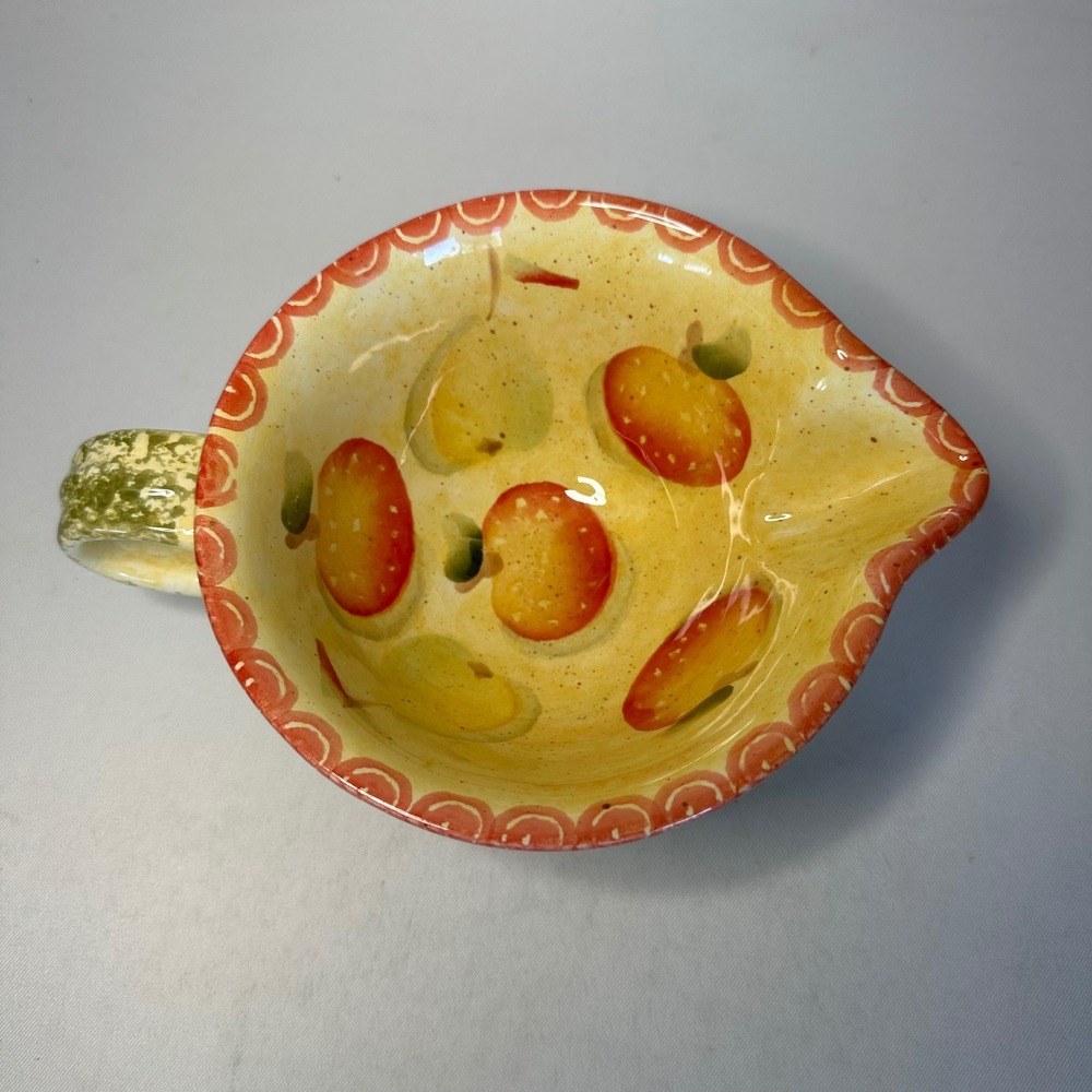 Italica Ars Handpainted Gravy Sauce Pitcher Yellow & Red Sponged Leaves Fruit - Picture 5 of 8